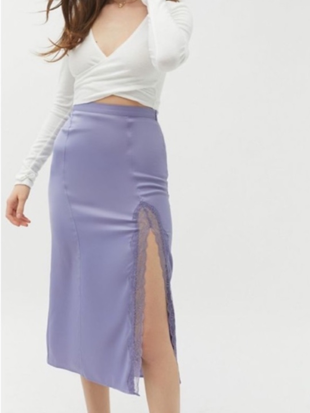 Urban Outfitters Sabrina Lace Trim Midi Slip Satin Lilac Purple Feminine Skirt